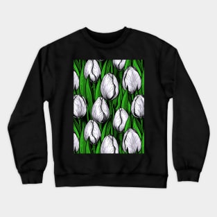 White tulips with green leaves Crewneck Sweatshirt